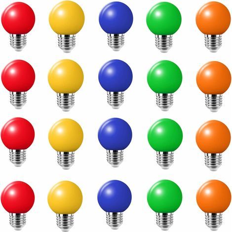 20PCS 3W E27 ampoule couleur, ampoule LED couleur unique, 100LM Lampe de Noël 220V partie petite bulle de couleur, 180 ° ampoule LED (4 par couleur) (1/5)