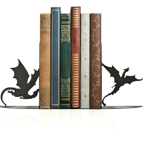 Serre-Livres en Métal, Serre-Livre Dragon en Métal, Décoration Fantastique Décorative pour Étagères, Set de 2 Noir (1/5)