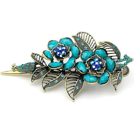 Pince à cheveux vintage style rose bleue ornée de strass, accessoire de coiffure rétro pour femmes et filles (1/2)
