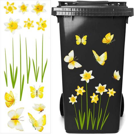 2 autocollants fleurs et papillons pour poubelles à roulettes (1/5)