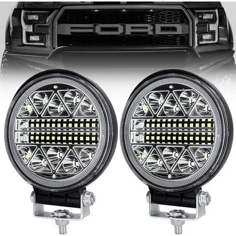 Ensemble de phares ronds à double LED de 102 W – plage de faisceau de 6000 K – étanche IP68 – matériau en alliage d'aluminium résistant aux chocs, convient aux voitures, camions, SUV et navires. (1/5)