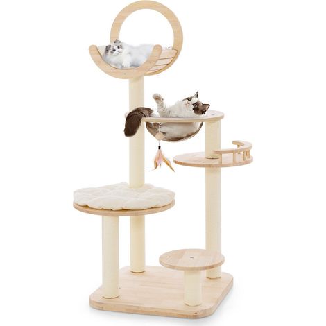 4-in-1 Wooden Cat Tower Large Modern Cat Tree Tower Multi-level Cat Play Center (1/5)