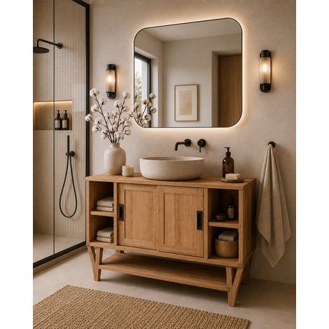 Teresina - Meuble de salle de bain en teck avec rangement, 120 cm (1/5)