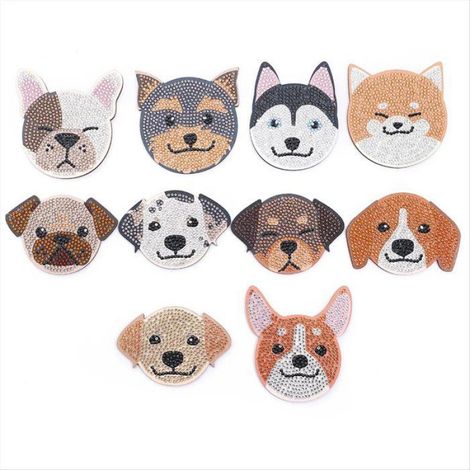Sous-Verres - Bois - 10 x 10 cm - Support Cristal Animal Chien - Lot de 10 (1/5)