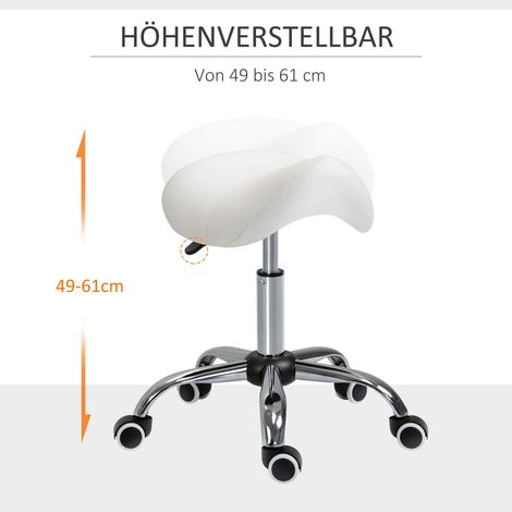 Tabouret de travail réglable en hauteur, pivotant (49-61 cm), siège rotatif style selle pour bureau, salon de coiffure, massage, spa, blanc