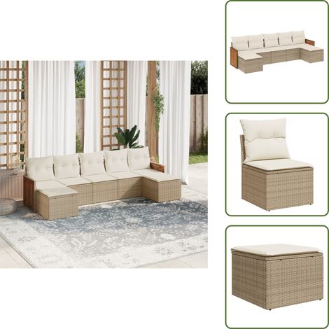 The Living Store 7-tlg. Garten-Sofagarnitur mit Kissen Beige Poly Rattan - Gartensessel (1/5)
