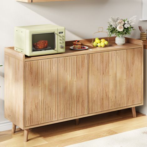 Aparador de cocina con 4 puertas, estantes ajustables y balda abierta, 140 × 40 × 84 cm, acabado madera clara para comedor, salón o recibidor – CHICFURN (1/5)