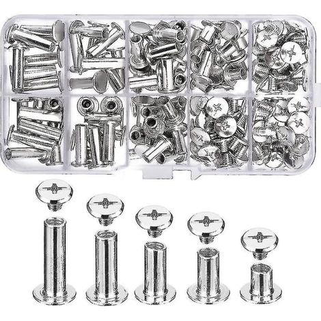 80 vis à sertir en métal, 5 tailles différentes, vis Chicago, rivets en acier inoxydable pour bricolage et décoration du cuir (1/3)