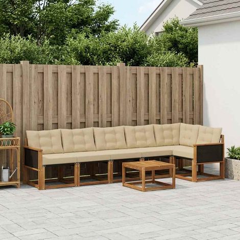 vidaXL Conjunto de sofás de exterior 7 uds. Natural y Beige (1/5)
