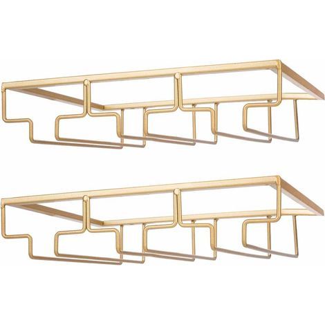 Deux porte-verres à vin en métal, adaptés à une installation sous meuble, couleur or, faciles à installer et peu encombrants. (1/5)