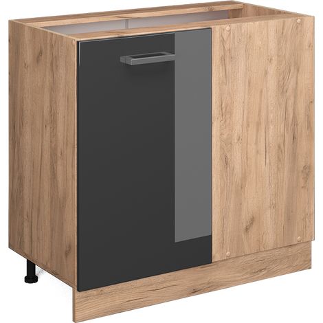 Armario de esquina R-Line, Antracita alto brillo, 86 cm sin encimera, Vicco