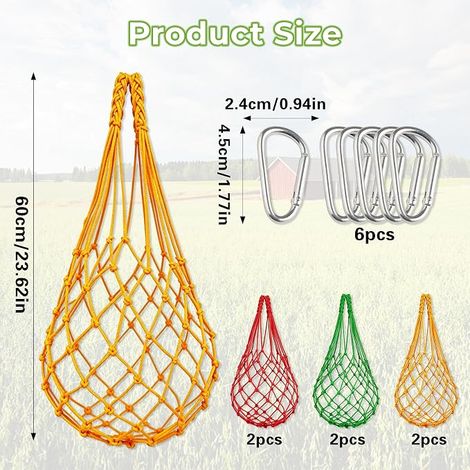 Filet à Suspendre pour Poulet avec Crochet, Rouge Vert Jaune Sac de Maille de Poulet, Nylon 57 cm pour Poules Canards et Oies (1/4)