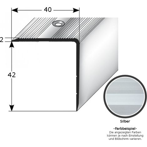 Treppenkante "Forli", Treppenkantenprofil / Winkelprofil (Größe 40 mm x 42 mm) aus Aluminium eloxiert, gebohrt, von Auer Metall-silber-1000