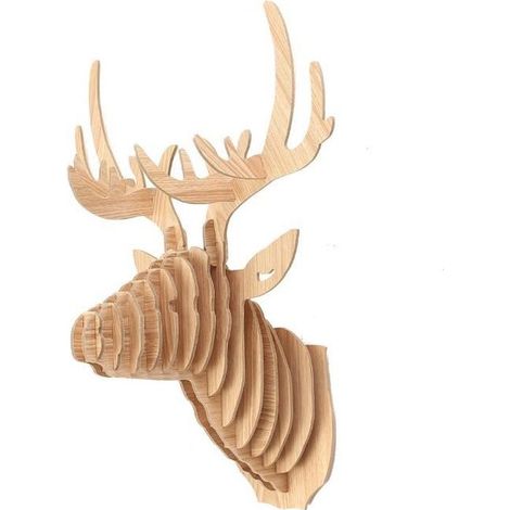 Décoration murale en bois - TEMPSA - Tête de cerf - Blanc - Contemporain - Design (1/4)