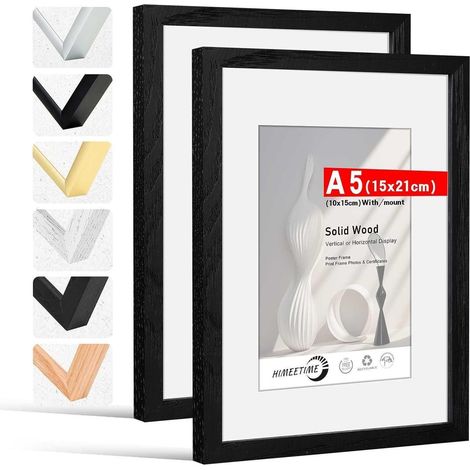 2x Bilderrahmen A5 (15x21cm) Schwarz Holz mit Passepartout (10x15cm) (1/5)