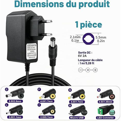 6V 1A Charger 0.5 x 0.3 cm Connectors for LED Strips (1/2)