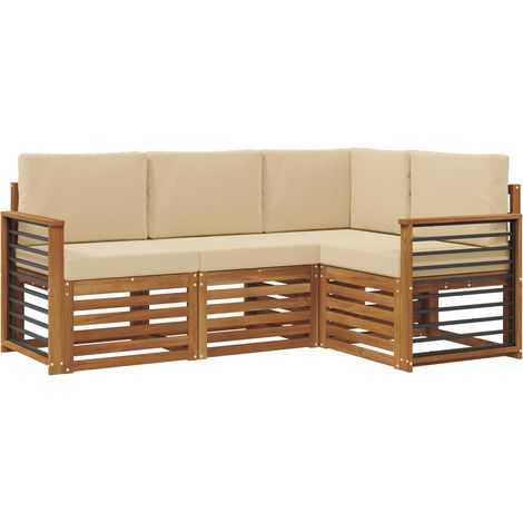 Set divani 4 pz  Salotto da Giardino Naturale e Beige Legno di Acacia Massello (1/5)