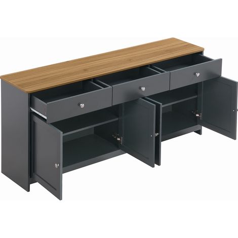 ELVMI Credenza con 4 Ante e 3 Cassetti, Ripiani Regolabili, per Sala da Pranzo in MDF 160 × 37 × 75 cm Nero e Grigio (1/5)
