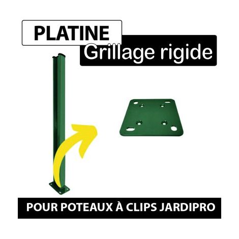 Cloture & Jardin – Platine poteau à clips vert 100 x 120 mm – Aluminium thermolaqué résistant à la corrosion – Fixation sécurisée pour clôtures rigides