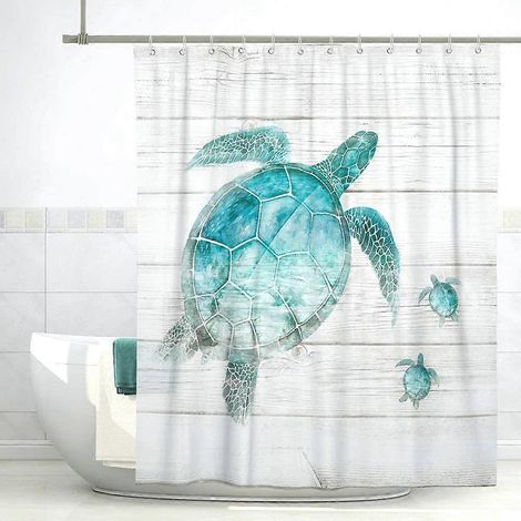Rideau de douche Tortue - Créatures marines Bleu océan - Antique Polyes (1/5)