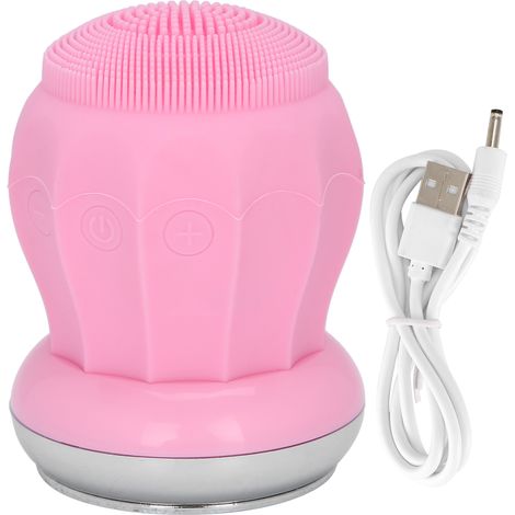 Brosse de nettoyage visage électrique rechargeable, silicone imperméable rose, nettoyeur pores peau, soin beauté portable (1/5)