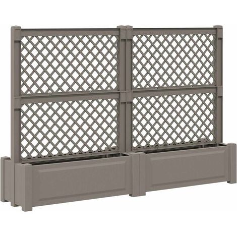 Deux grands pots de fleurs avec supports à fleurs intégrés, gris, 200 x 43 x 133,5 cm, en matériau PP. (1/5)