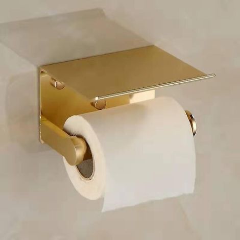 Porte-papier toilette mural doré avec support de rangement pour téléphone portable (1/4)