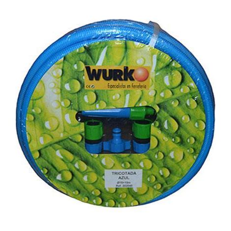 WURKO manguera azul tricotada 15mm &43 acces kit 15 m , Manguera de riego azul Trico2000 tres capas 15mm Kit-15mts con accesorios Pvc flexible e hilo de poliéster tricotado 1