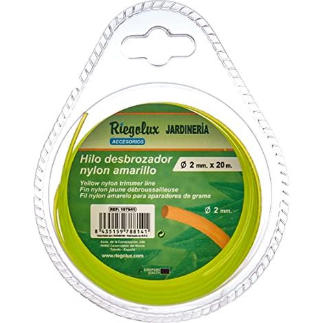 Riegolux 107641 - Filo per decespugliatore in Nylon, Rotondo, Giallo, 2 mm x 20 m (1/4)