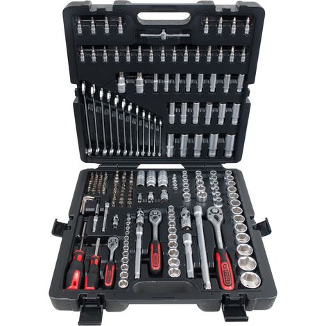 Kstools – Coffret de douilles 1/4'' 3/8'' 1/2'' – 216 pièces – Finition satinée – Chrome Vanadium – Coffret robuste en plastique