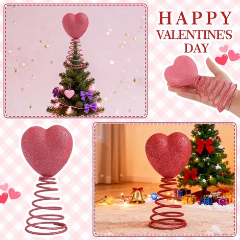 Tree Topper - Heart Shape - Wooden Base With Iron Frame - For Mini Christmas Trees Or Tabletop Decorations - 16 Cm X 8 Cm - 1 Piece (1/5)