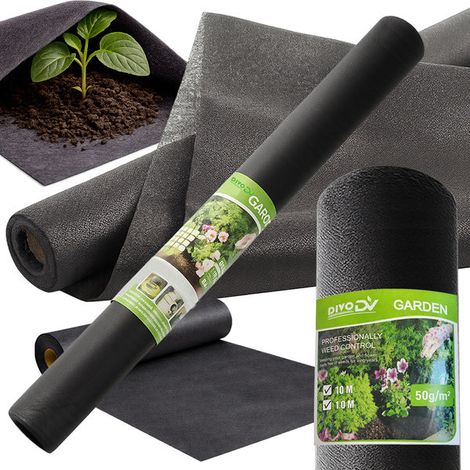 Toile agro-textile épaisse noire 50 g, 1 x 10 m – barrière anti-mauvaises herbes – tapis de paillis