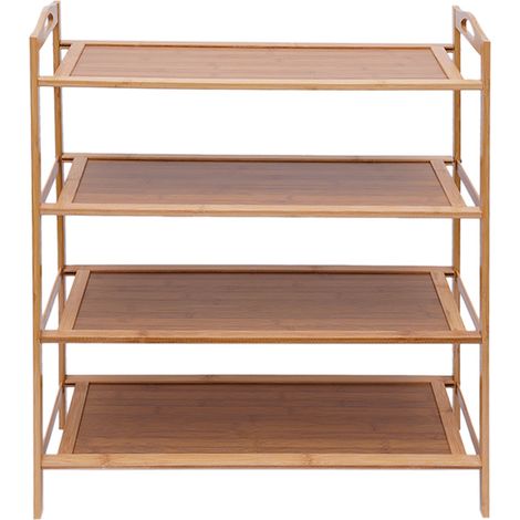 Étagère à chaussures bambou - 4 niveaux - Naturel - 60x25x67 cm - Charge 7,5 kg/niveau - Pour entrée, salon (1/5)