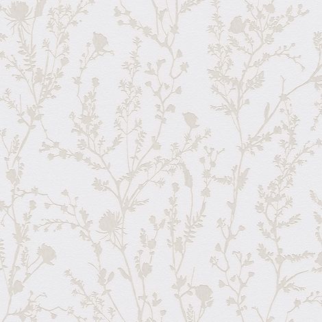 Ton-in-Ton Tapete Profhome 395462 Vliestapete glatt mit floralen Ornamenten schimmernd grau weiß 5,33 m2