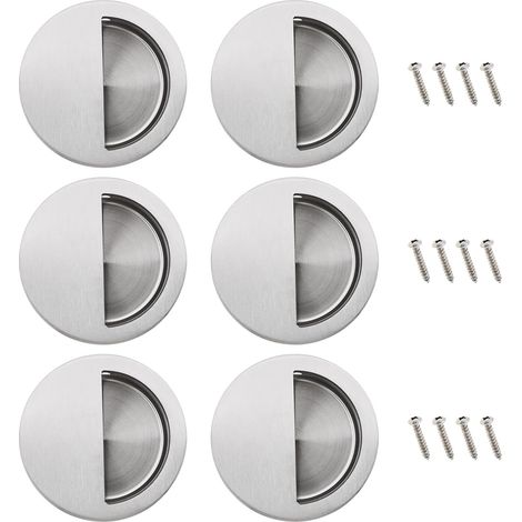 Sollbry 6pcs Poignées de Porte Coulissantes Encastrées en Acier Inoxydable Poignée de Porte Coulissante Affleurantes pour Armoire Tiroir en Bois,argenté (1/5)