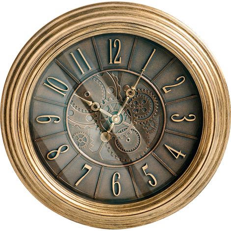 Reloj de pared clásico marco sintético 50 cm forma redonda accesorios para el hogar dorado Caudete
