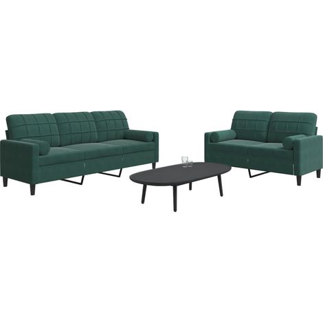 Juego de sofás con cojines 2 piezas terciopelo verde oscuro vidaXL