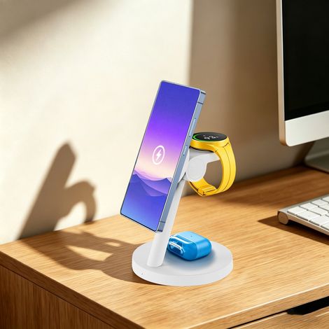 Caricatore magnetico 3-in-1 (smartphone, orologio, custodia auricolari), caricatore wireless portatile compatibile con telefoni Samsung, Apple e Android (1/5)