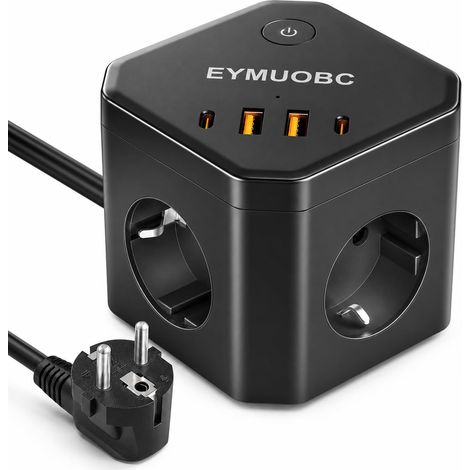 Cube Multiprise 8-en-1 avec USB C PD 20W, 3680W avec Interrupteur et Rallonge Electrique, 4 Prises avec et 4 Ports USB, Câble Extension 2M, pour Maison, Bureau et Voyage (1/5)