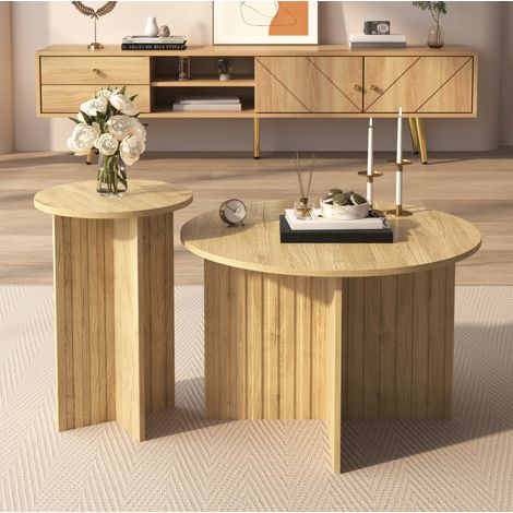 Mesa salón nido redonda natural para espacios pequeños OKMYHOME (1/5)