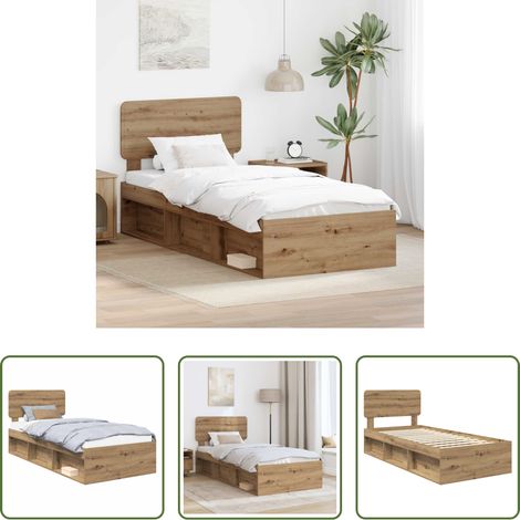 vidaXL Lit chêne -  Cadre de lit Chêne artisan 90 x 200 cm Pin massif (1/5)