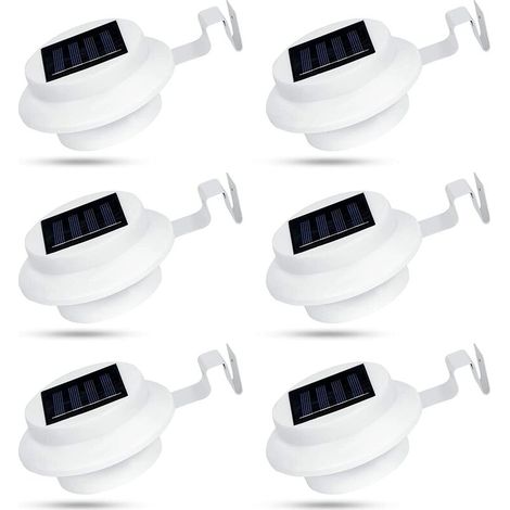 Lot de 6 lampes solaires d'extérieur pour gouttières à 3 LED - Étanche IP44 - Pour clôture, entrée, allée - Blanc, (1/5)