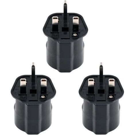 EU vers UK/HK/Singapour/UAE/KSA Adaptateur avec Fusible 13A et Obturateur de Sécurité, 2 Broches DE/FR/IT/ES Connecteur Européen Converti à UK 3 Broches (3 Pièce, Noir) (1/4)