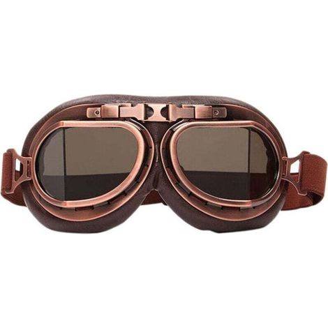 Lunettes de Motocross, Steampunk Vintage aviateur Style Pilote Moto Cruiser Scooter Goggle Biker Racer Cruiser Touring Casque Demi Casque (Copper, Brun) (1/5)