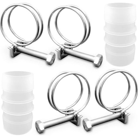 Lot de 4 colliers de serrage à double fil avec 2 connecteurs de tuyau de bassin en ligne Colliers de serrage réglables en acier inoxydable 304 pour usage domestique et industriel (32 mm) (1/5)