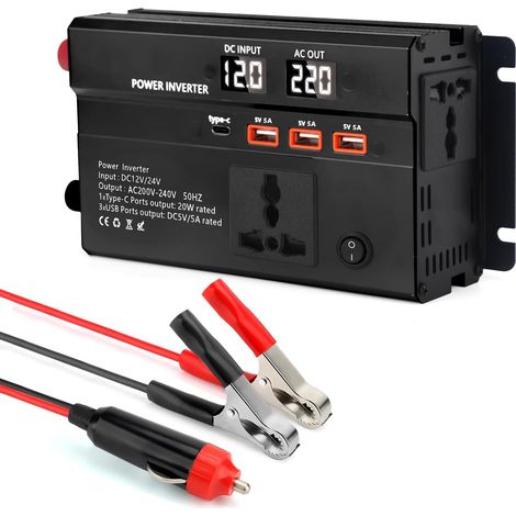 Zoternen Convertisseur de tension 12V 24V 600W Onduleur avec 2 prises et 3 voyants de tension LED USB (1/5)