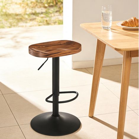 Tabouret de bar réglable 38,5 x 38,5 x 59-83 cm en bois brun et métal, pivotant, 1 pièce - CHICFURN (1/5)