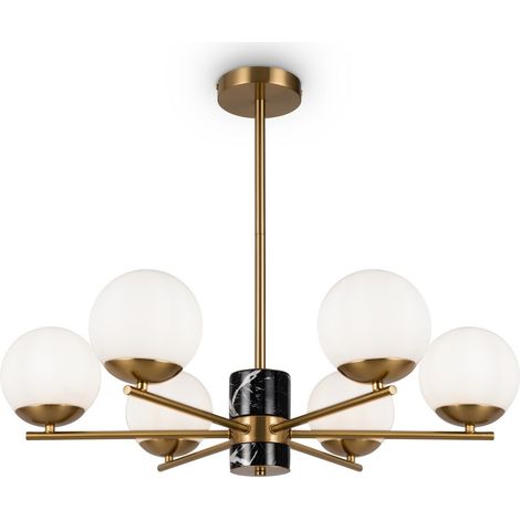 Maytoni Marble Plafonnier suspendu moderne à bras multiples en laiton 6xE27 abat-jour blanc