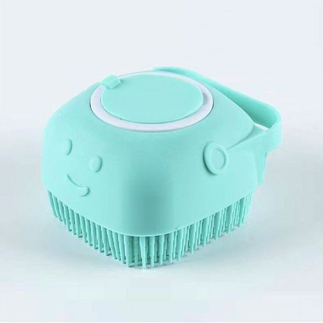 Brosse de bain démêlante en silicone pour chiens poils courts et longs, accessoire de toilettage massage nettoyage rapide avec réservoir distributeur eau et shampoing bleue (1/5)
