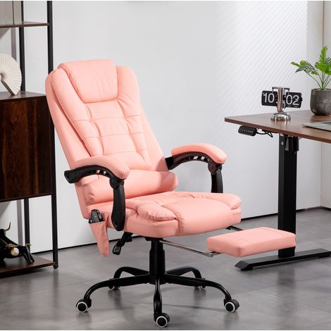 Silla de oficina ergonómica con masaje de 7 puntos, reclinable, reposapiés, rosa HAVRYA (1/4)